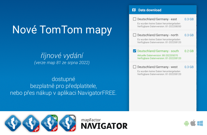 Vydány nové TomTom mapy pro MapFactor Navigator