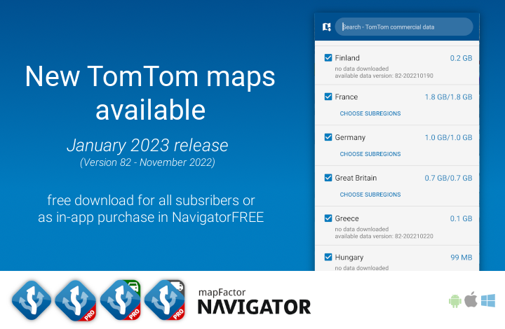 New TomTom maps for MapFactor Navigator
