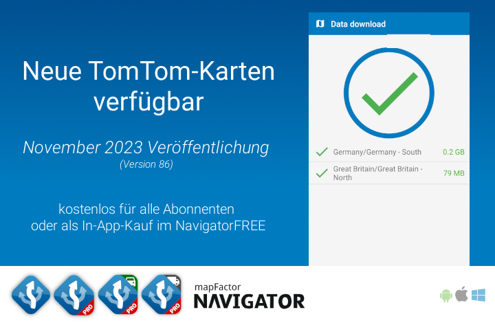 Neue TomTom Karten (Version 86) für Navigator verfügbar