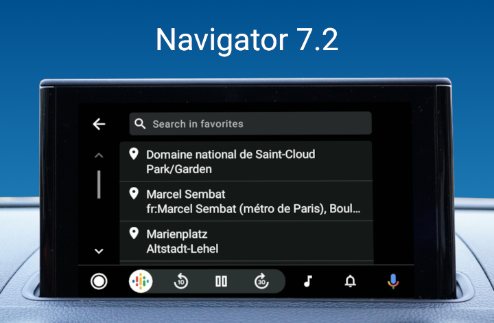 Navigator 7.2 for Android on Android Auto